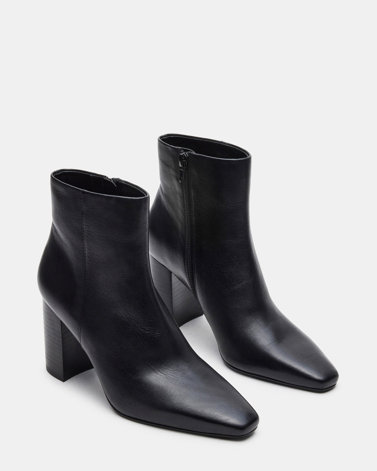 AIDAN Black Leather Block Heel Ankle Boot | Women's Booties - Steve Madden