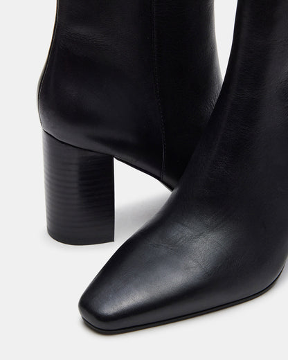 AIDAN Black Leather Block Heel Ankle Boot | Women's Booties - Steve Madden