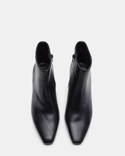 AIDAN Black Leather Block Heel Ankle Boot | Women's Booties - Steve Madden