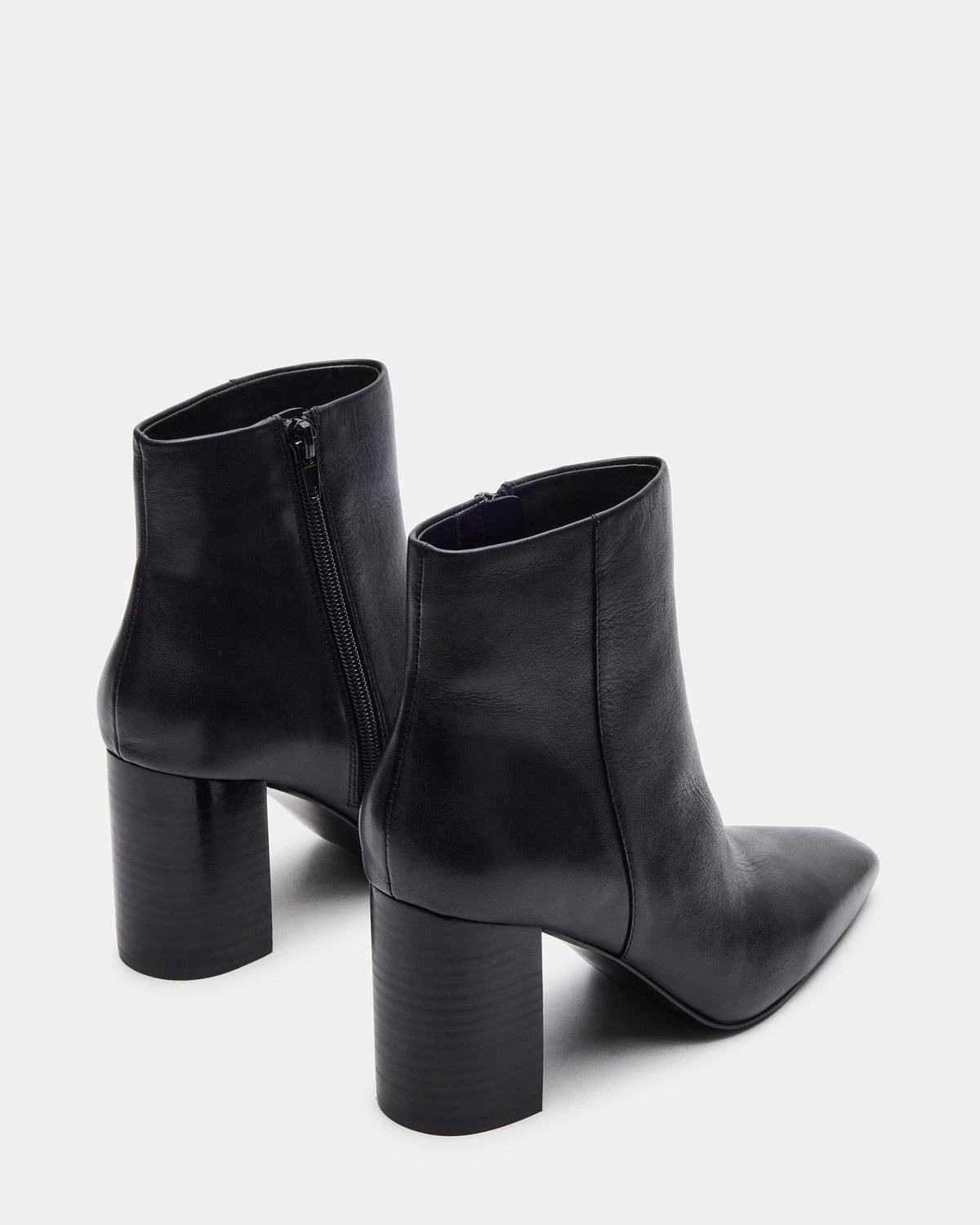 AIDAN Black Leather Block Heel Ankle Boot | Women's Booties - Steve Madden