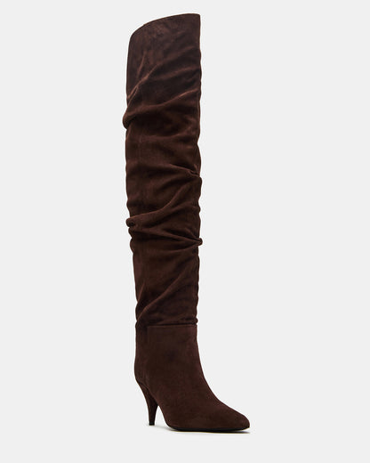 LINGER Brown Suede Pointed-Toe Over-The-Knee Heeled Women's Boot - Steve Madden