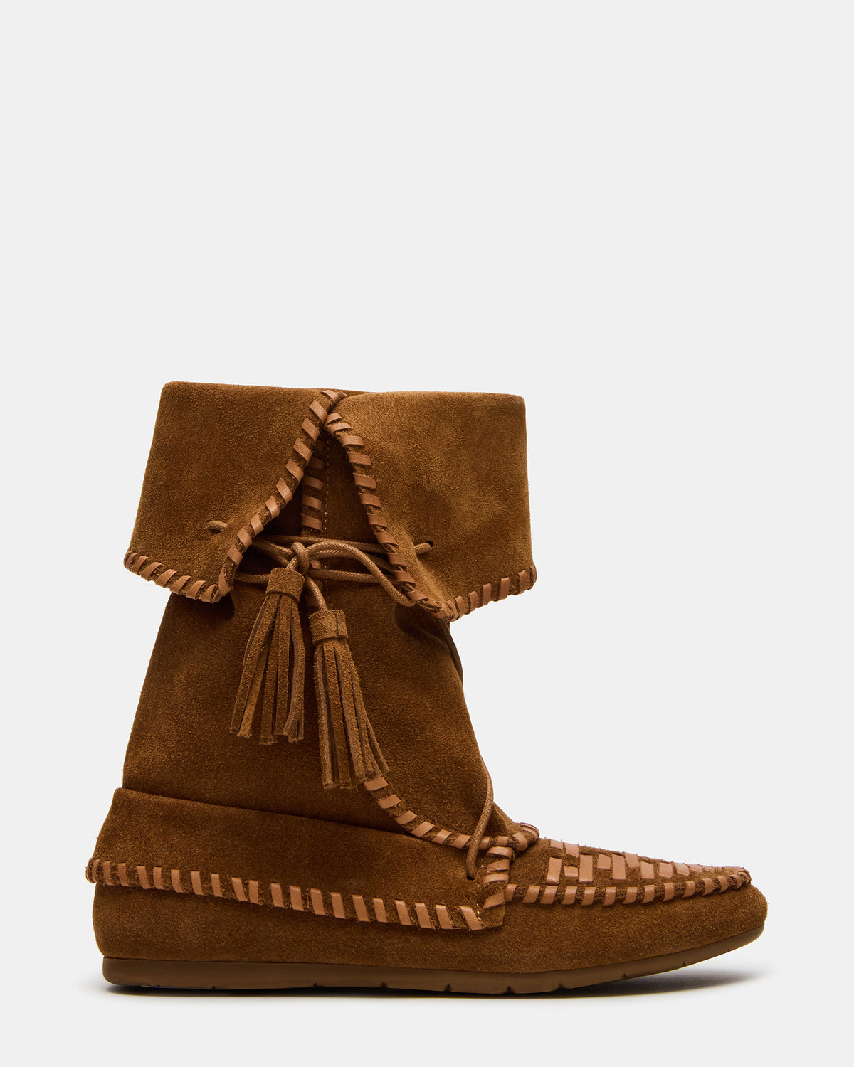TIPPETT Chestnut Suede Fold-Over Tassel Boot | Women's Boots - Steve Madden