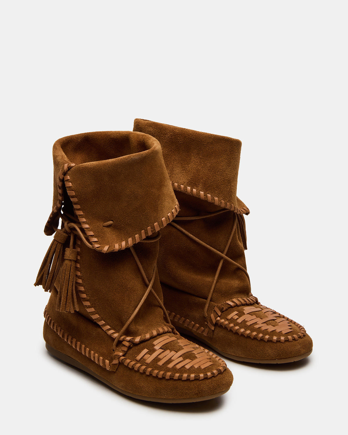 TIPPETT Chestnut Suede Fold-Over Tassel Boot | Women's Boots - Steve Madden