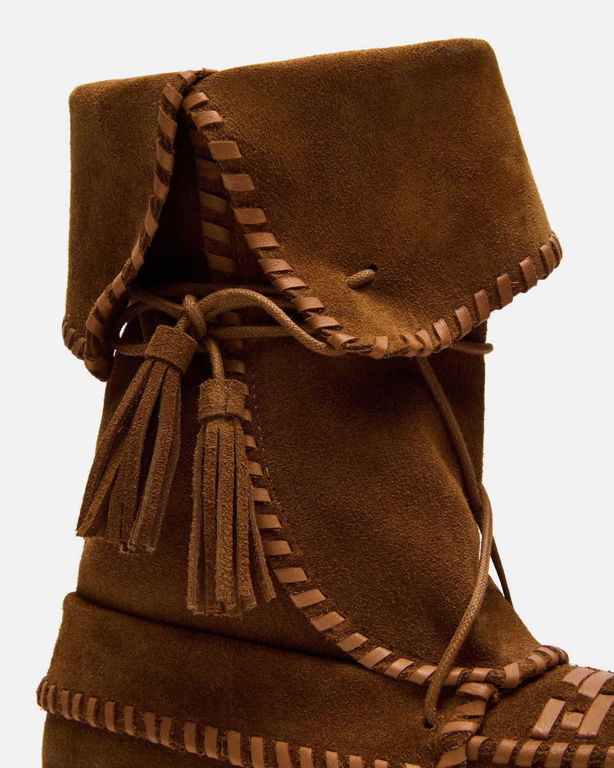 TIPPETT Chestnut Suede Fold-Over Tassel Boot | Women's Boots - Steve Madden