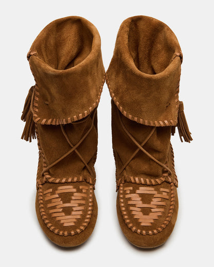 TIPPETT Chestnut Suede Fold-Over Tassel Boot | Women's Boots - Steve Madden