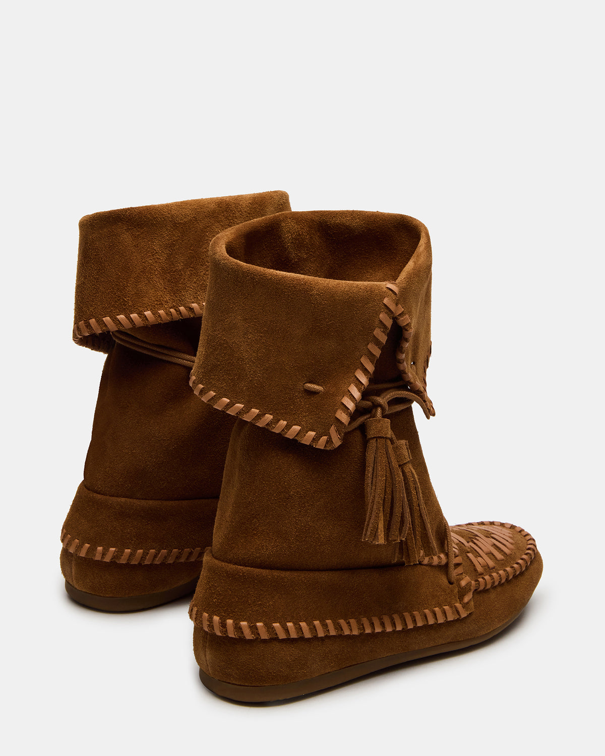 TIPPETT Chestnut Suede Fold-Over Tassel Boot | Women's Boots - Steve Madden