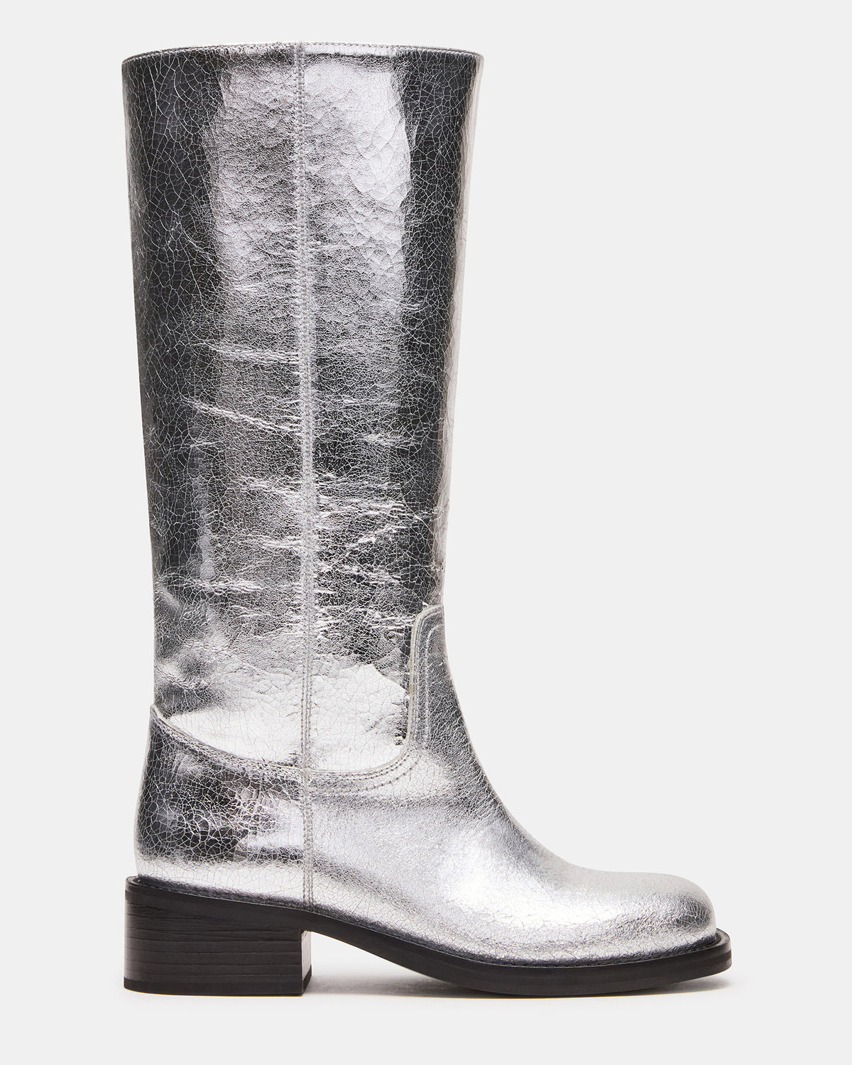 RIGGS Silver Leather Square-Toe Women's Boot - Steve Madden