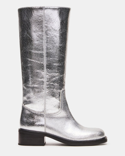 RIGGS Silver Leather Square-Toe Women's Boot - Steve Madden