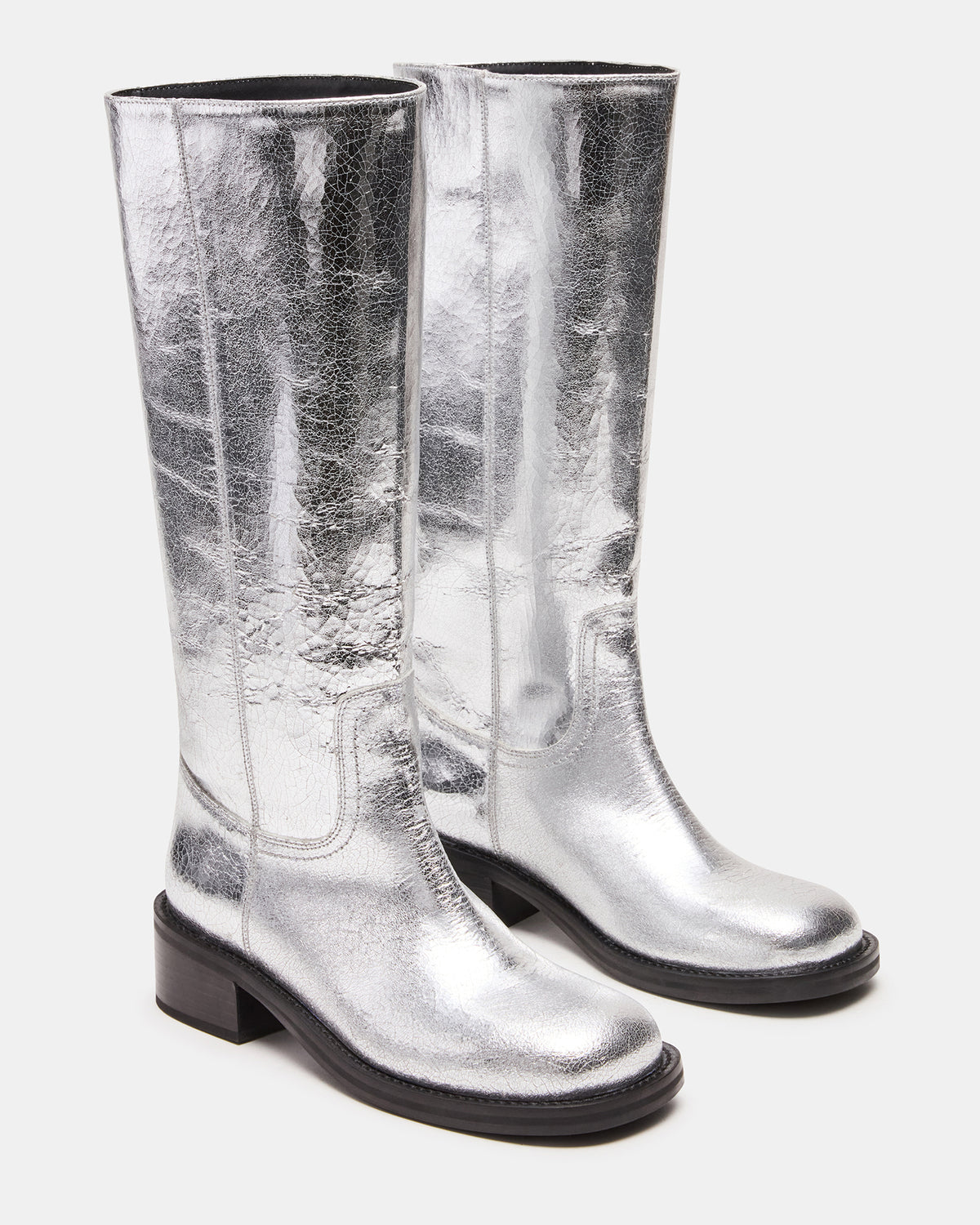 RIGGS Silver Leather Square-Toe Women's Boot - Steve Madden