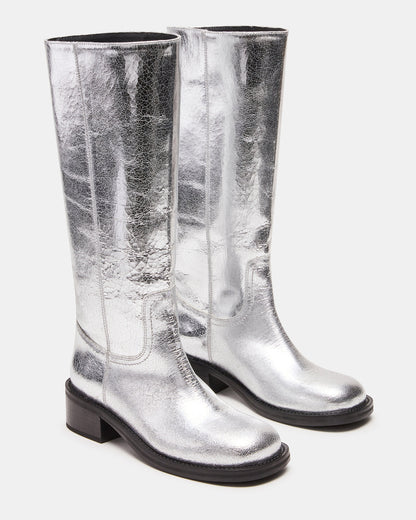 RIGGS Silver Leather Square-Toe Women's Boot - Steve Madden