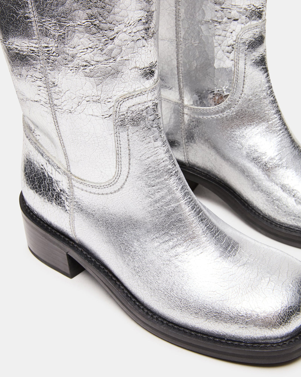 RIGGS Silver Leather Square-Toe Women's Boot - Steve Madden