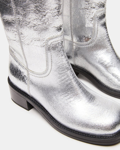 RIGGS Silver Leather Square-Toe Women's Boot - Steve Madden