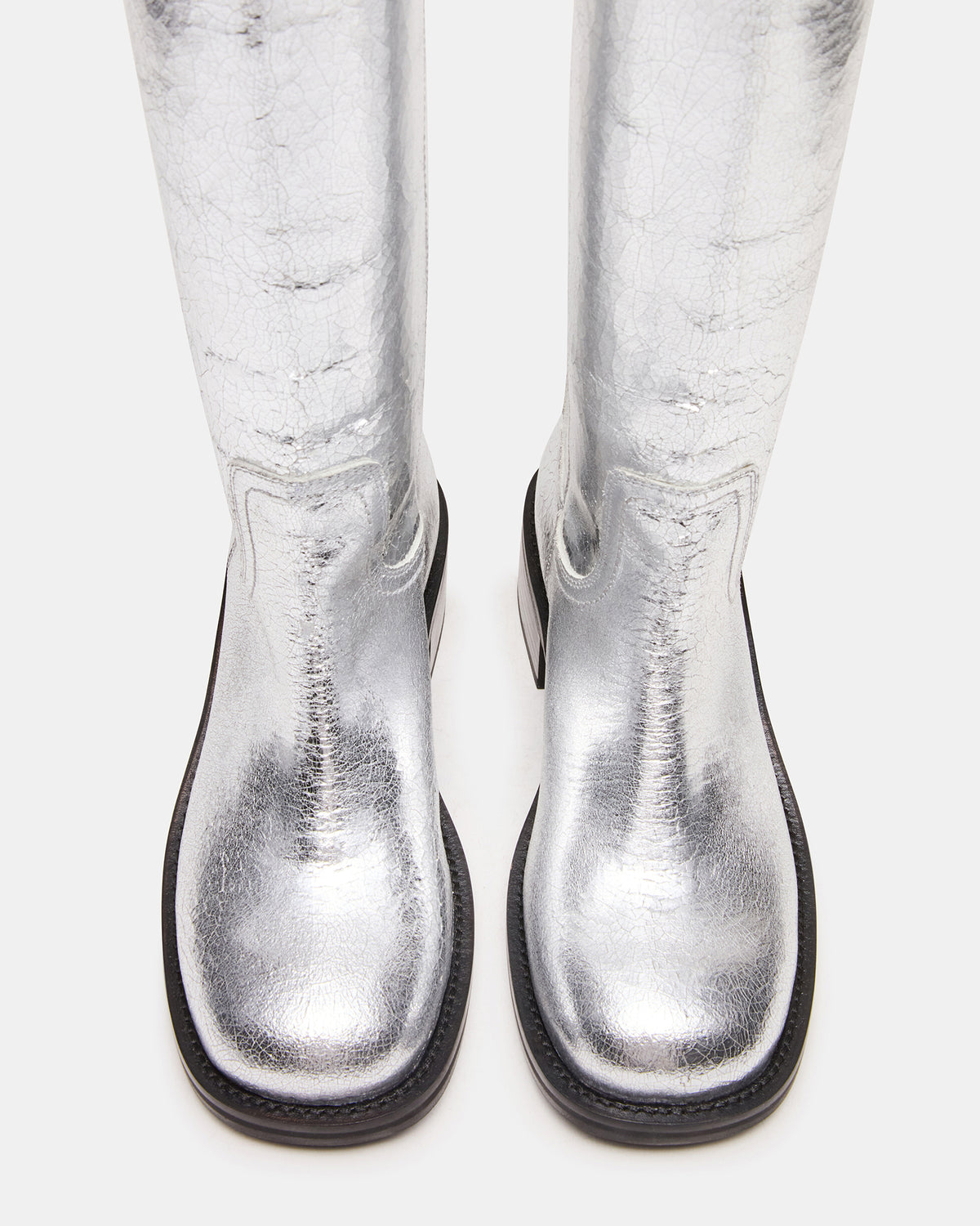 RIGGS Silver Leather Square-Toe Women's Boot - Steve Madden