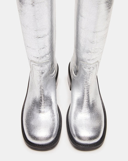 RIGGS Silver Leather Square-Toe Women's Boot - Steve Madden