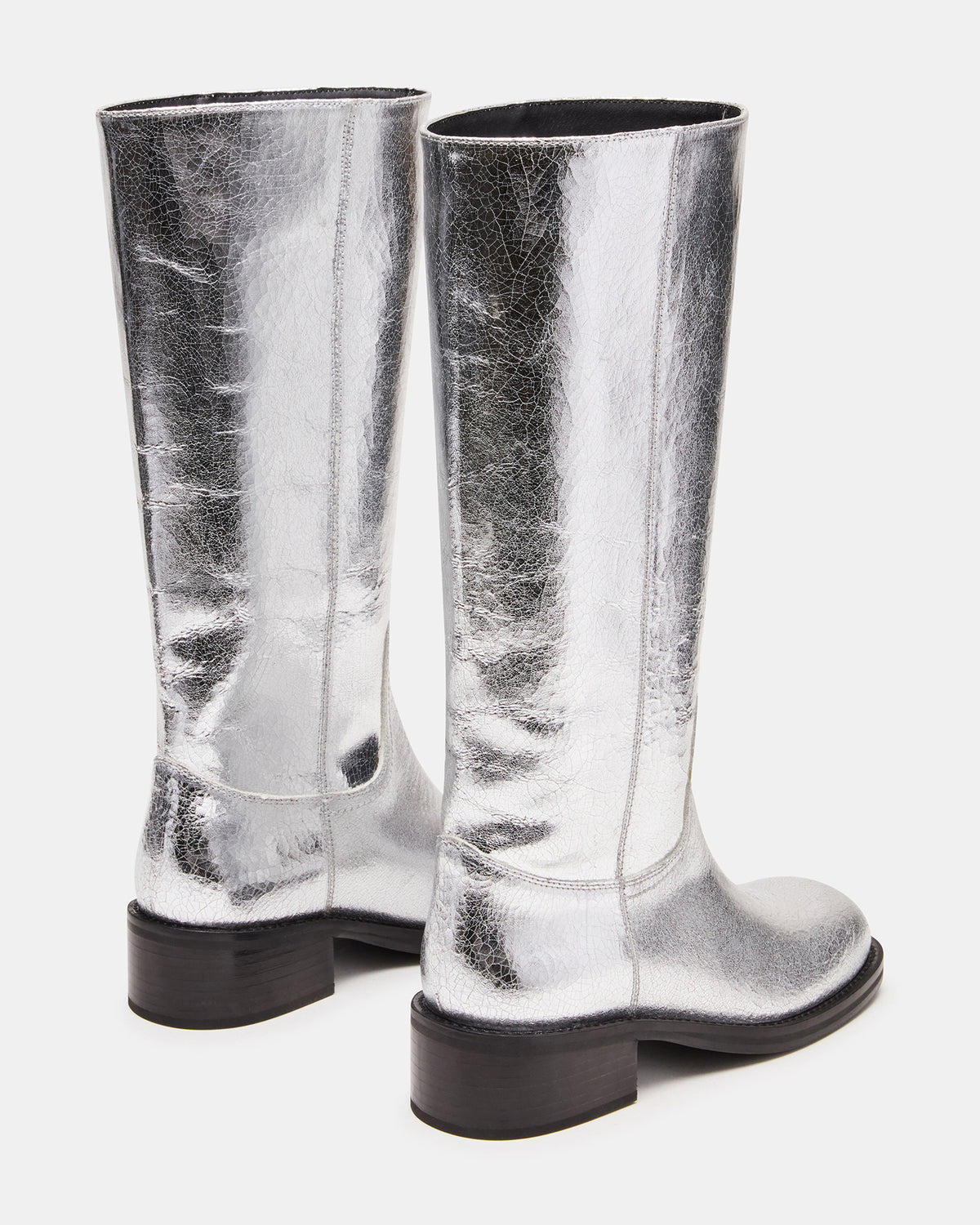 RIGGS Silver Leather Square-Toe Women's Boot - Steve Madden