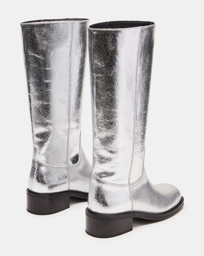 RIGGS Silver Leather Square-Toe Women's Boot - Steve Madden