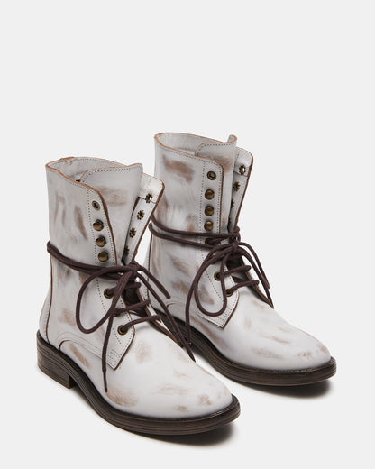 DEVIE White Leather Lace-Up Combat Bootie | Women's Booties - Steve Madden