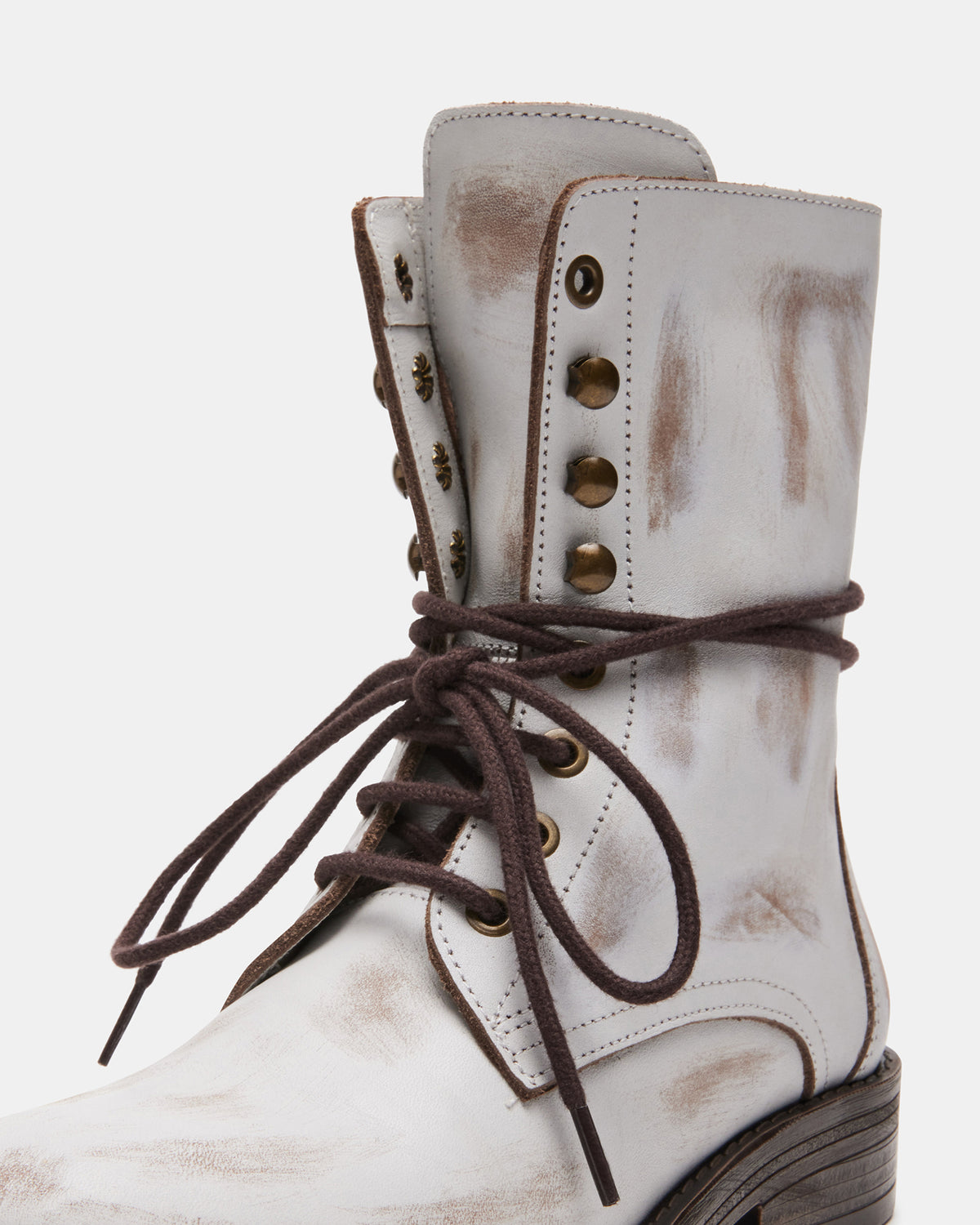 DEVIE White Leather Lace-Up Combat Bootie | Women's Booties - Steve Madden