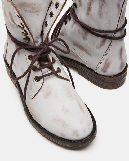 DEVIE White Leather Lace-Up Combat Bootie | Women's Booties - Steve Madden