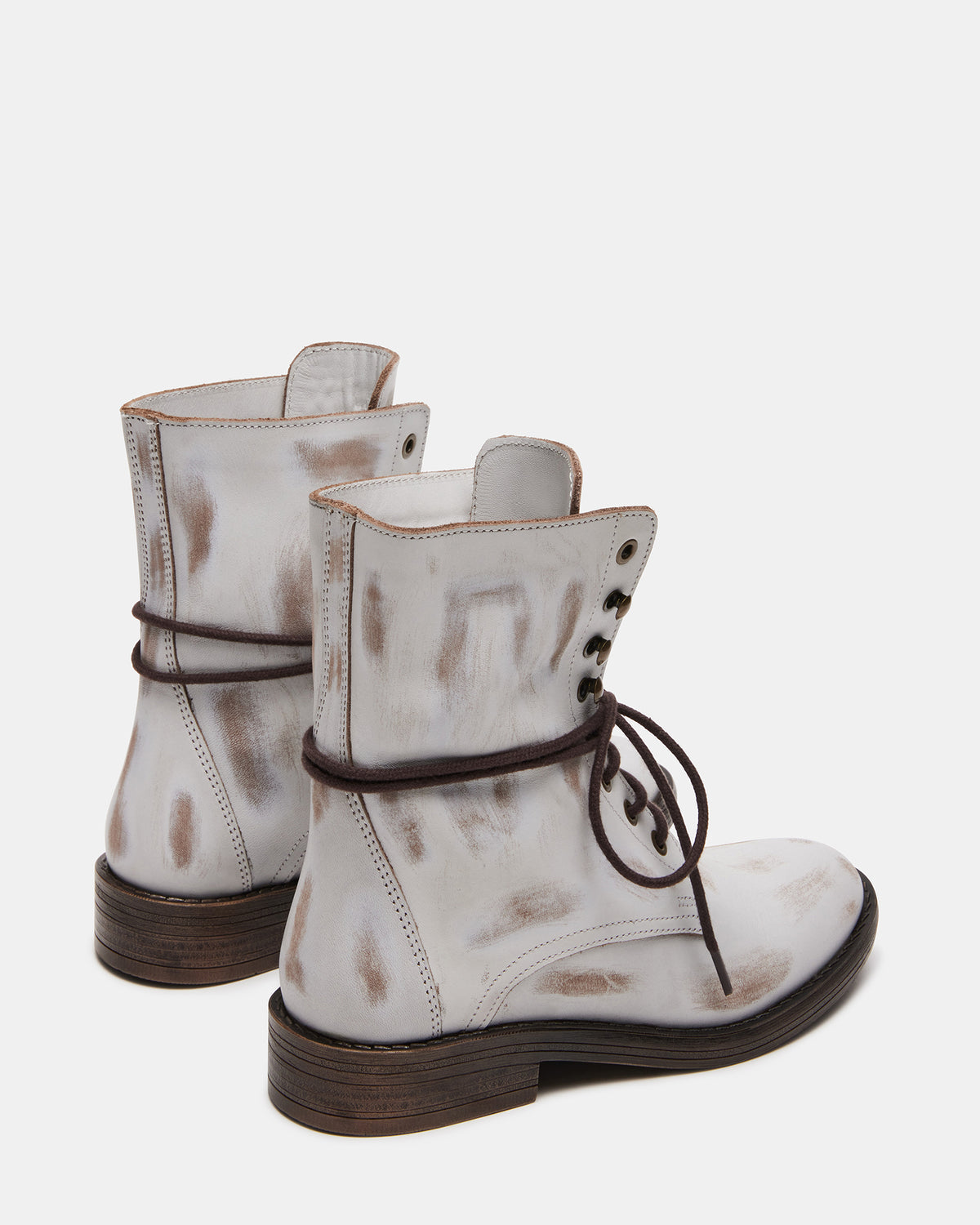 DEVIE White Leather Lace-Up Combat Bootie | Women's Booties - Steve Madden