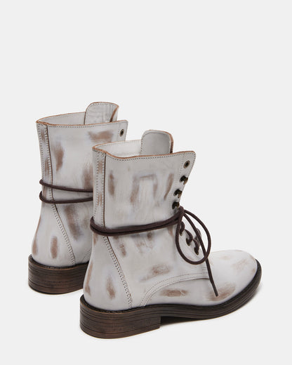 DEVIE White Leather Lace-Up Combat Bootie | Women's Booties - Steve Madden