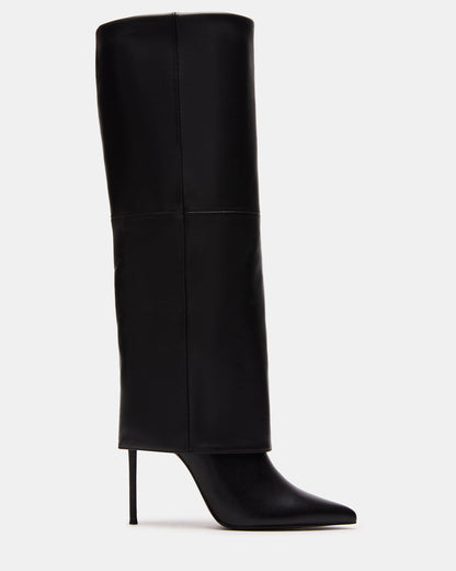 SMITH Black Leather Women's Cuffed Stiletto Boot - Steve Madden