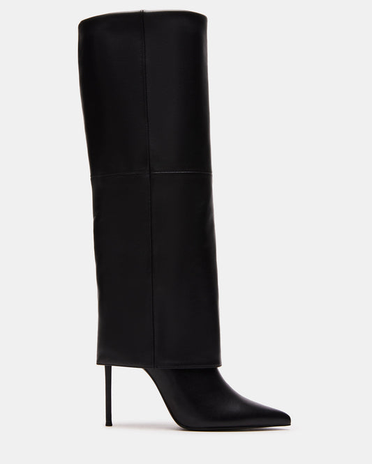 SMITH Black Leather Women's Cuffed Stiletto Boot - Steve Madden