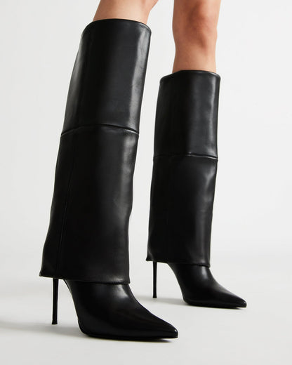 SMITH Black Leather Women's Cuffed Stiletto Boot - Steve Madden