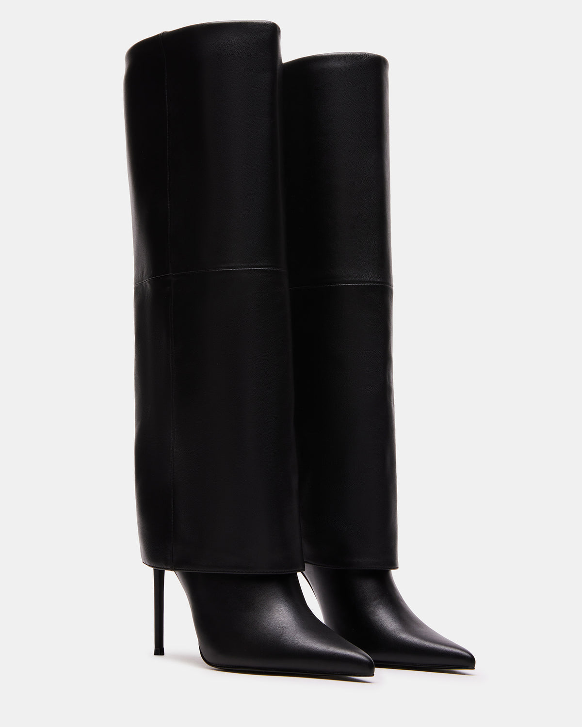 SMITH Black Leather Women's Cuffed Stiletto Boot - Steve Madden