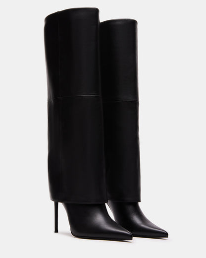 SMITH Black Leather Women's Cuffed Stiletto Boot - Steve Madden