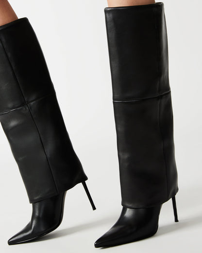 SMITH Black Leather Women's Cuffed Stiletto Boot - Steve Madden