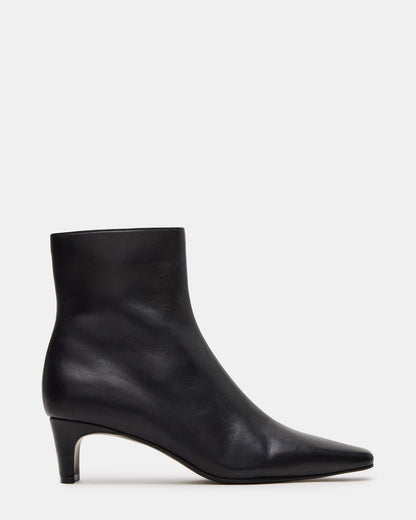 DELVIE Black Leather Kitten Heel Ankle Boot | Women's Booties - Steve Madden