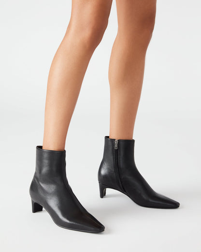 DELVIE Black Leather Kitten Heel Ankle Boot | Women's Booties - Steve Madden