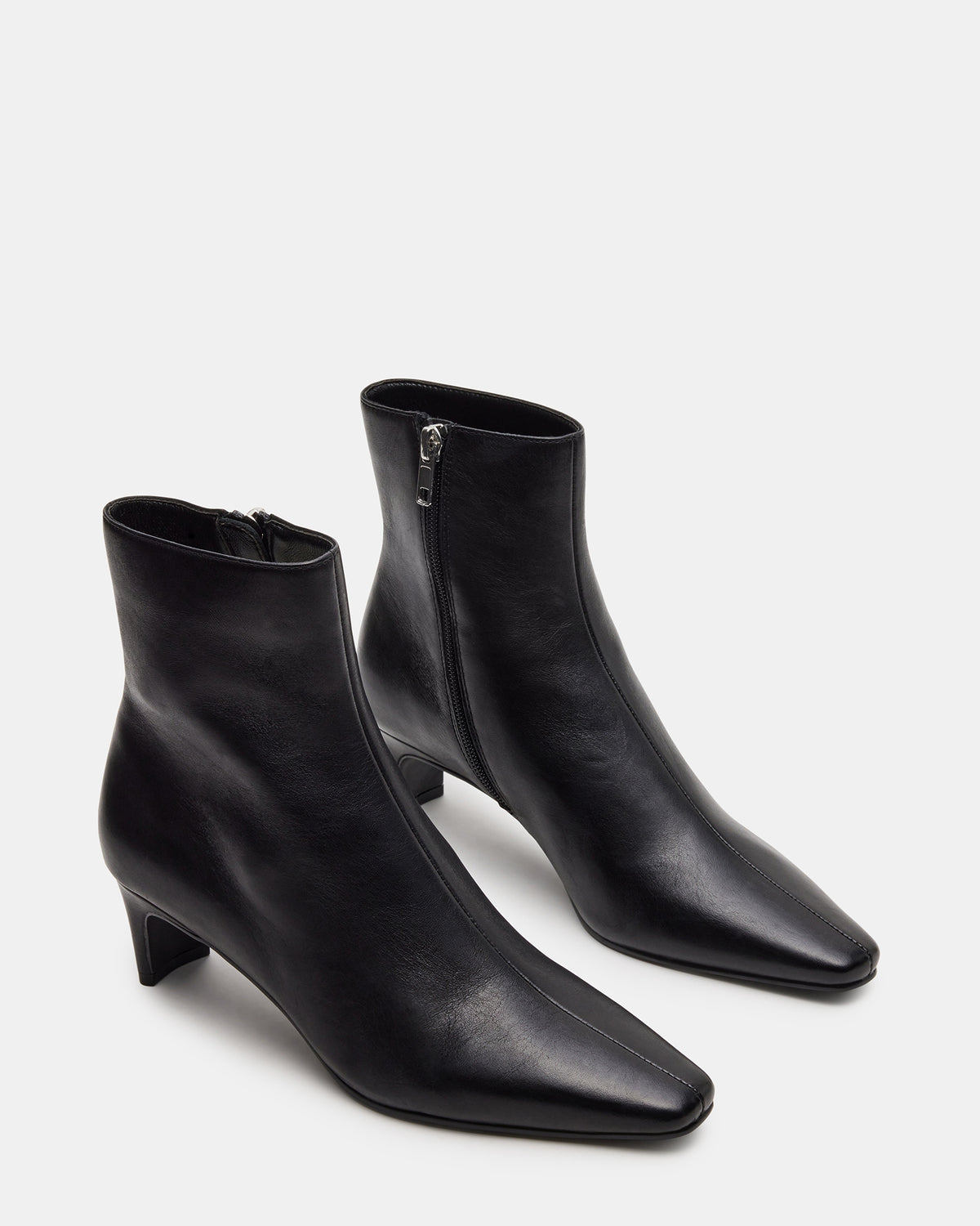DELVIE Black Leather Kitten Heel Ankle Boot | Women's Booties - Steve Madden