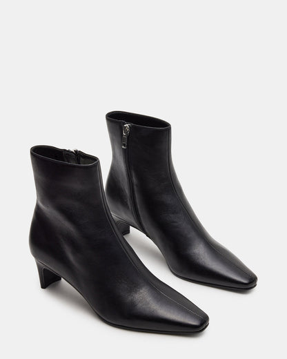 DELVIE Black Leather Kitten Heel Ankle Boot | Women's Booties - Steve Madden