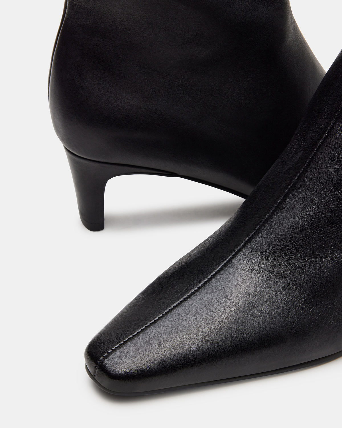 DELVIE Black Leather Kitten Heel Ankle Boot | Women's Booties - Steve Madden