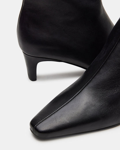 DELVIE Black Leather Kitten Heel Ankle Boot | Women's Booties - Steve Madden