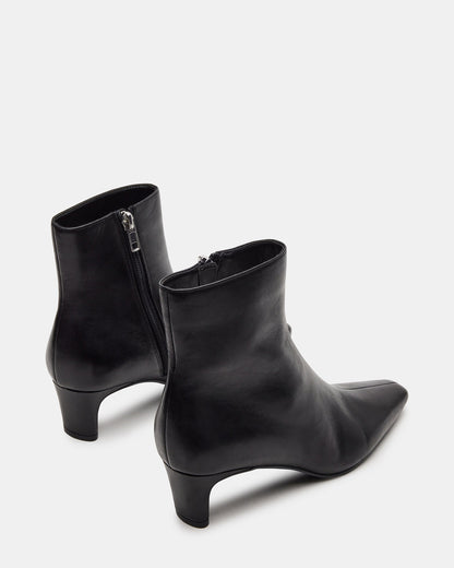 DELVIE Black Leather Kitten Heel Ankle Boot | Women's Booties - Steve Madden