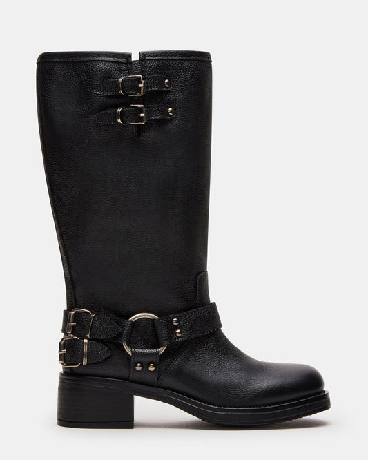 ASTOR Black Leather Wide Calf Knee-High Women's Boot - Steve Madden