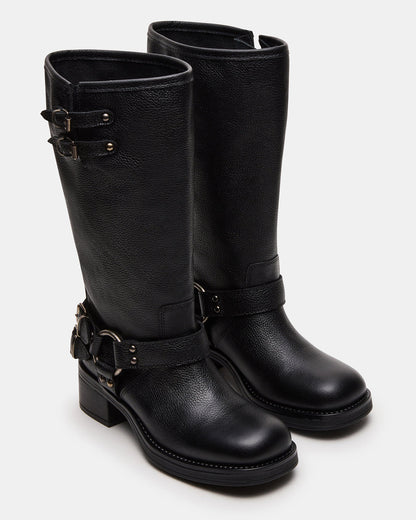 ASTOR Black Leather Wide Calf Knee-High Women's Boot - Steve Madden