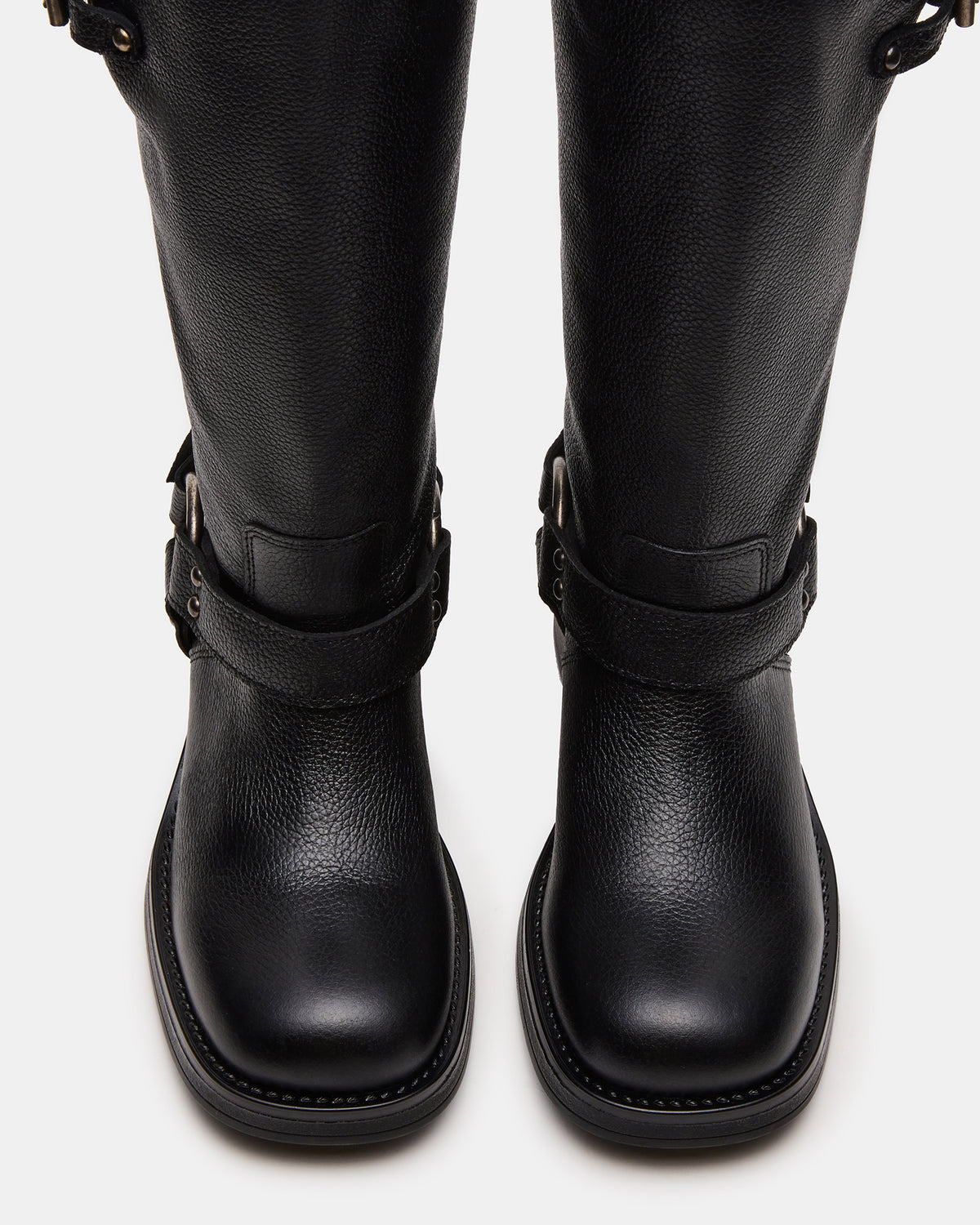 ASTOR Black Leather Wide Calf Knee-High Women's Boot - Steve Madden