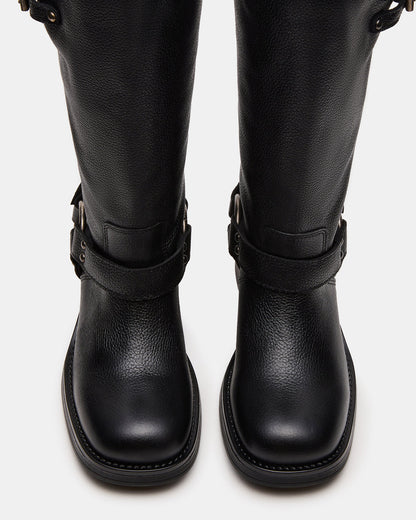 ASTOR Black Leather Wide Calf Knee-High Women's Boot - Steve Madden