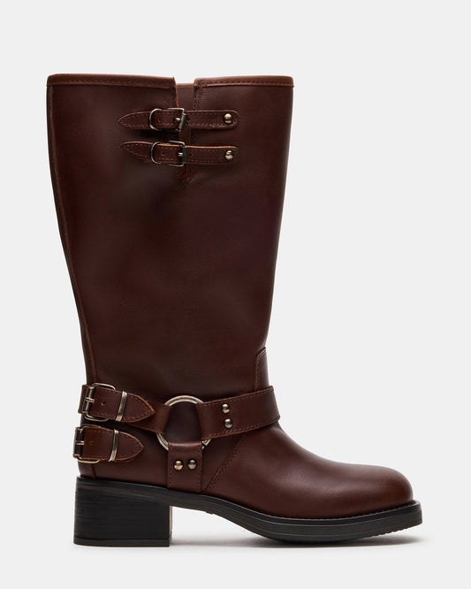 ASTOR Brown Leather Wide Calf Knee-High Women's Boot - Steve Madden
