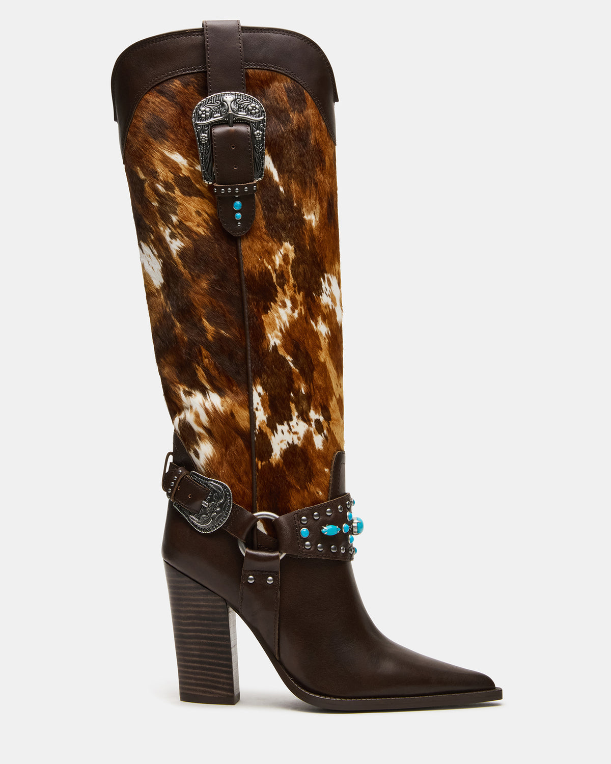 KOLT-H Brown Multi Pointed-Toe Knee-High Western Block Heel Women's Boot - Steve Madden