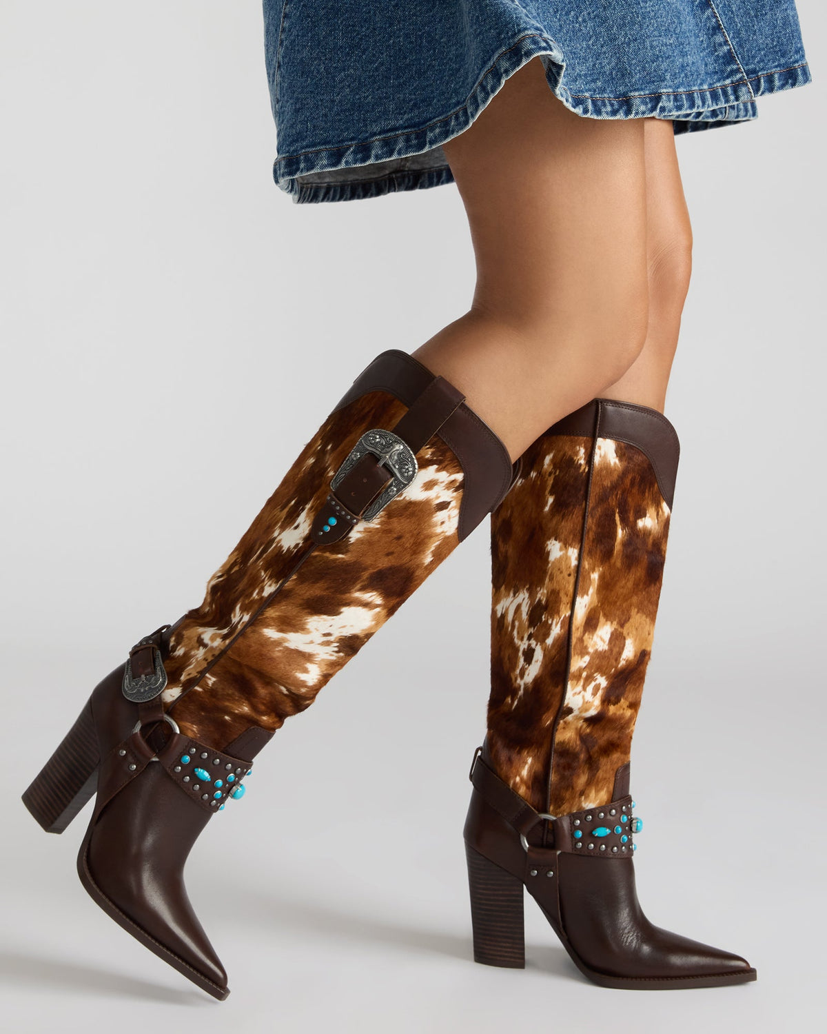 KOLT-H Brown Multi Pointed-Toe Knee-High Western Block Heel Women's Boot - Steve Madden