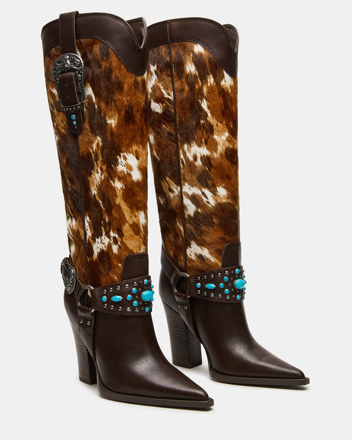 KOLT-H Brown Multi Pointed-Toe Knee-High Western Block Heel Women's Boot - Steve Madden