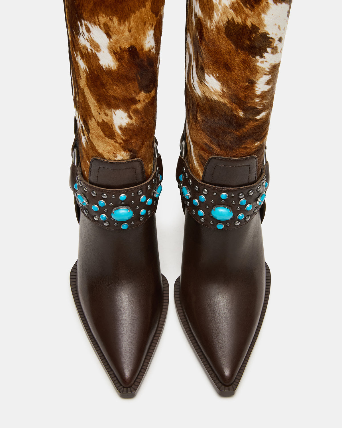 KOLT-H Brown Multi Pointed-Toe Knee-High Western Block Heel Women's Boot - Steve Madden