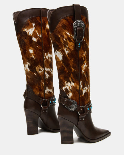 KOLT-H Brown Multi Pointed-Toe Knee-High Western Block Heel Women's Boot - Steve Madden