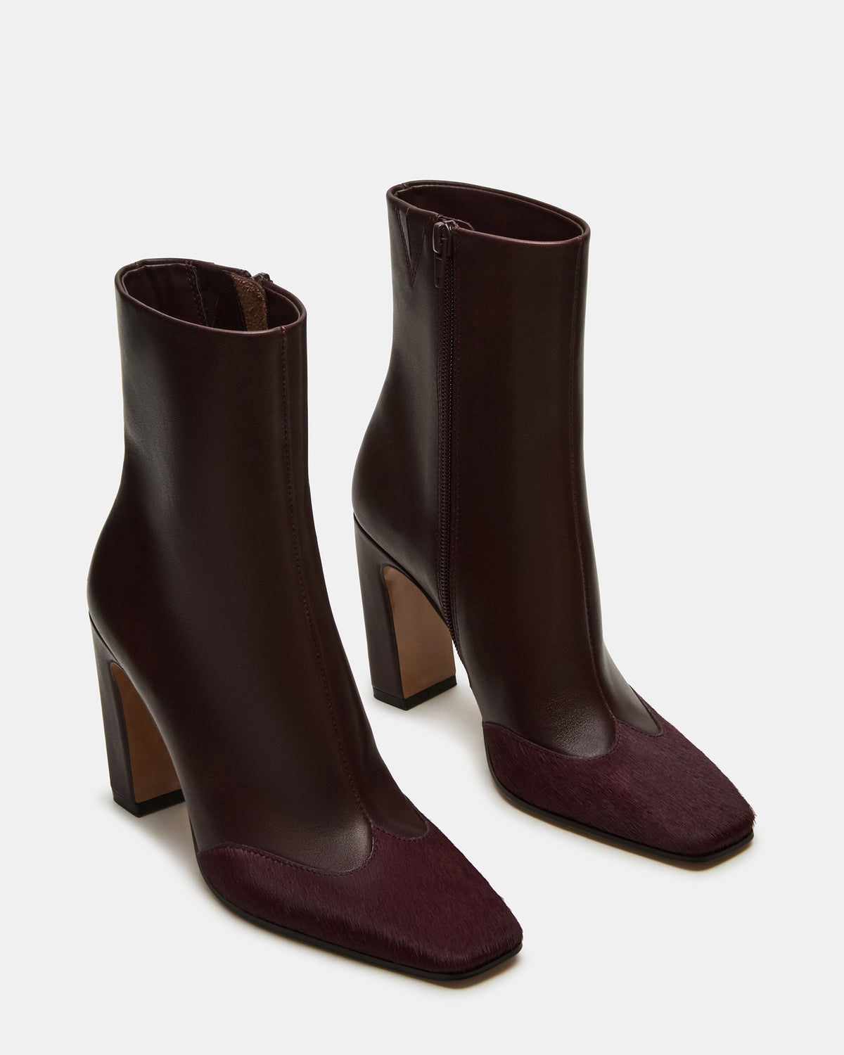 LYLE Burgundy Leather Square-Toe Heeled Women's Ankle Boot - Steve Madden