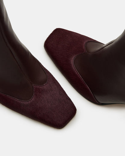 LYLE Burgundy Leather Square-Toe Heeled Women's Ankle Boot - Steve Madden